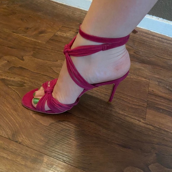 Kurt Geiger Suede Knot Ankle Wrap Open Toe Heels - Picture 11 of 12